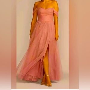 Off-The-Shoulder Glitter Tulle Ball Gown